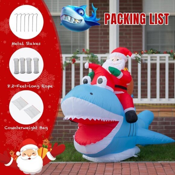 🆕8.8 FTChristmas Inflatable Santa Riding Shark Outdoor Blow Up Yard Decoration - Picture 4 of 8